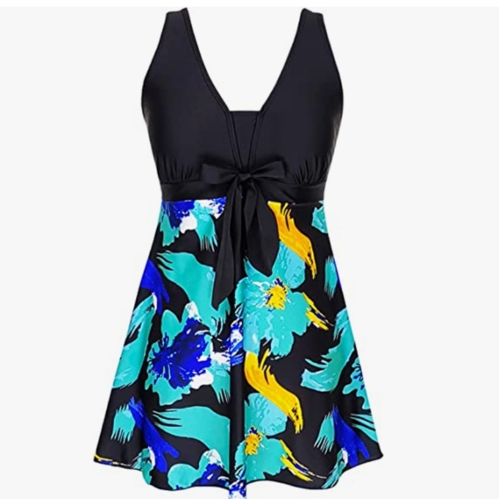 DANIFY Plus Size Swim Dress Tummy Control Swimdress with Swim Shorts